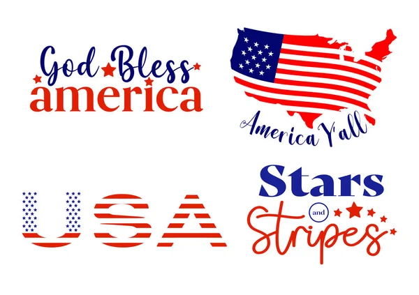 Vector Set Graphic Design 4Th July Independnce Day Illustrattion Quotes — Stock Vector