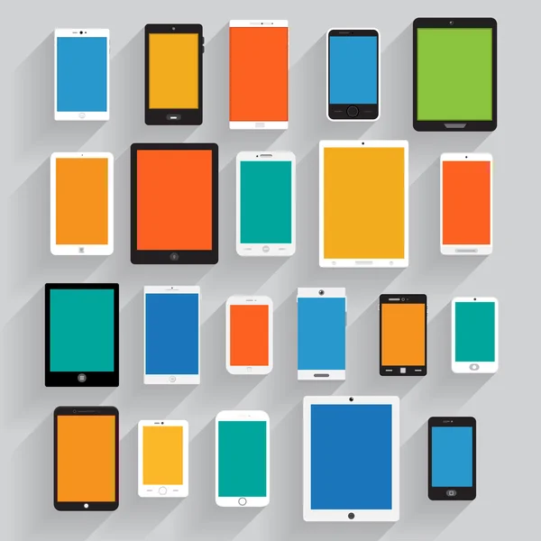 Ensemble de téléphones portables et tablettes — Image vectorielle