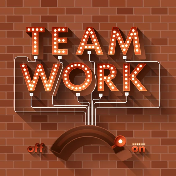 Woord Teamwork in ballen licht — Stockvector