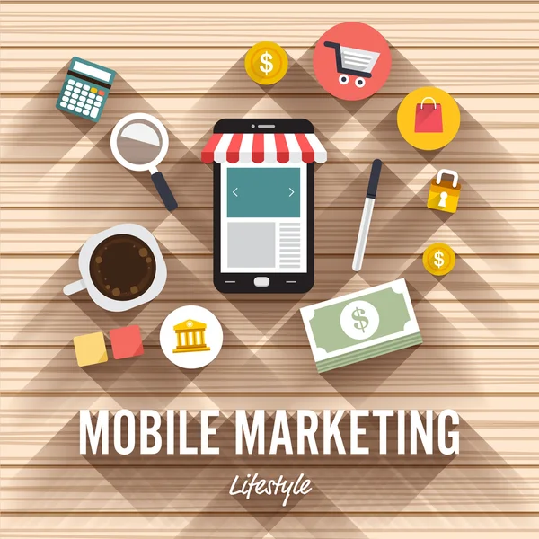 Widok z góry elementu marketing mobilny — Wektor stockowy