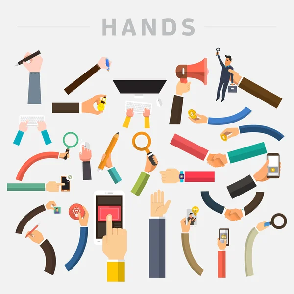 Mix hands holding multi devices — Stock Vector