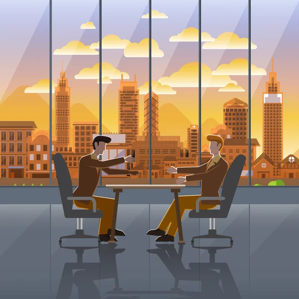 Business meeting and city sunset — Stock Vector