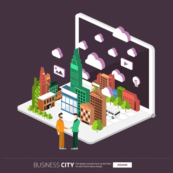都市とのラップトップ上の実業家 — ストックベクタ