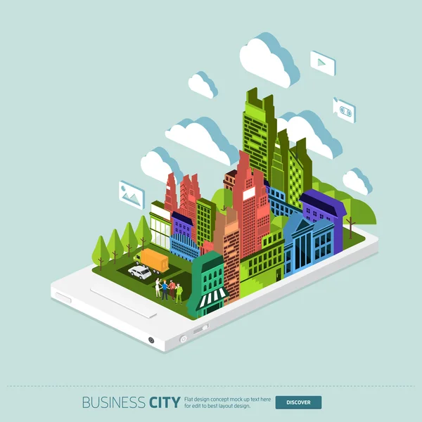 Staden och företagare på mobiltelefon — Stock vektor