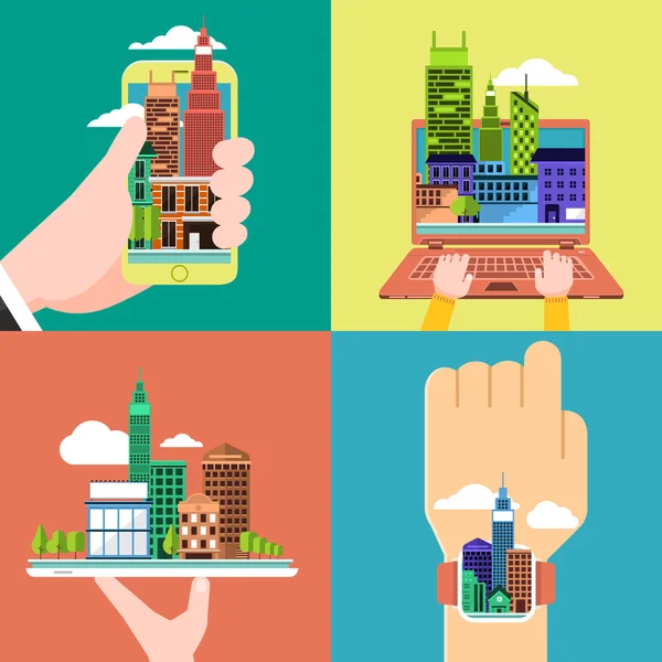 Concept city on the devices — Stock Vector