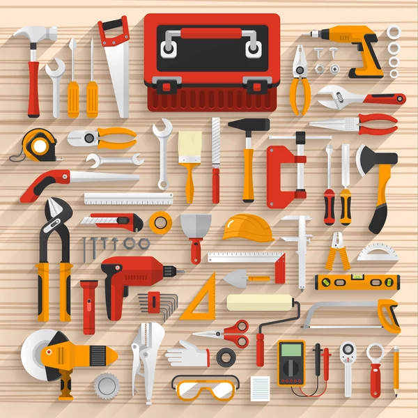 Hand work tools box set — Stock Vector