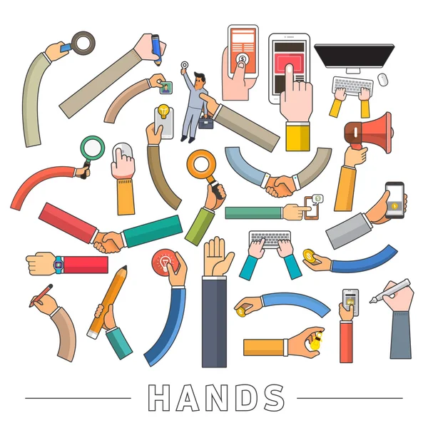 Mix of hands holding multi devices — Stock Vector