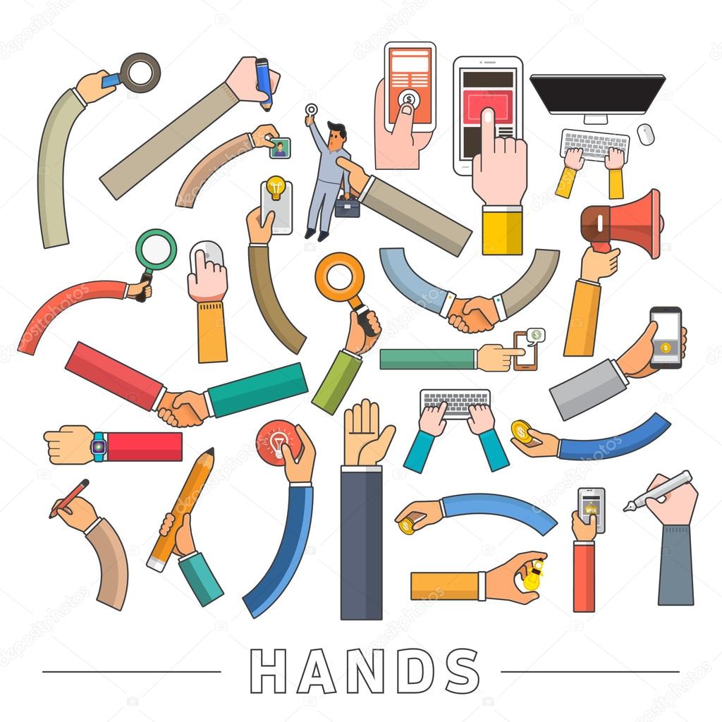 Mix of hands holding multi devices