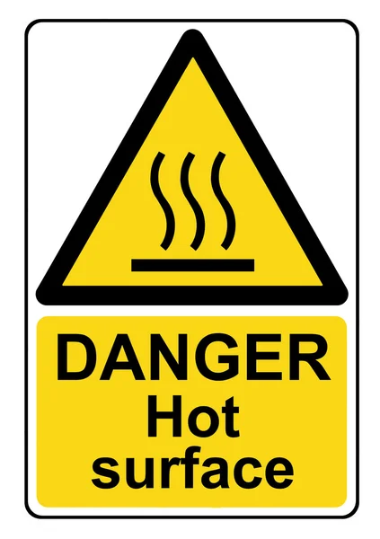 Danger hot surface yellow warning sign — Stock Photo, Image