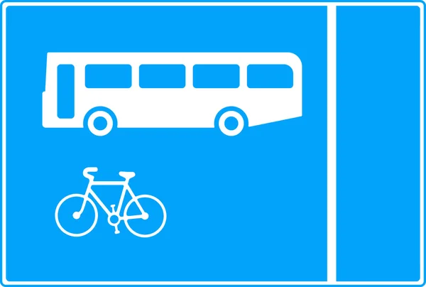 Autobus s průtokem a cyklus lane dopravní značka — Stock fotografie