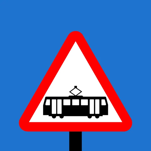Ostrzeżenie trójkąt tramwaje przejście wyprzedzeniem znak — Zdjęcie stockowe