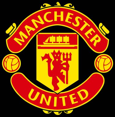 Manchester, Lancashire, İngiltere - 13 Ocak 2021: Manchester United Futbol Kulübü kırmızı şeytan rozeti