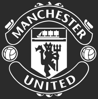 Manchester, Lancashire, İngiltere - 23 Mayıs 2021: Manchester United Futbol Kulübü kırmızı şeytan rozeti