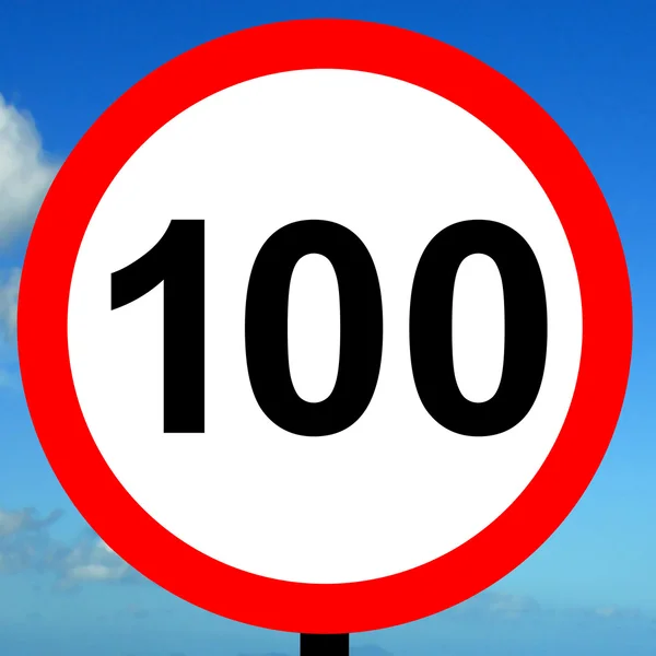 100 kpm límite de velocidad señal de tráfico por carretera . —  Fotos de Stock