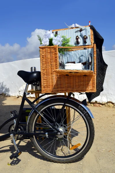 Cesta de piquenique numa bicicleta em Portugal — Fotografia de Stock
