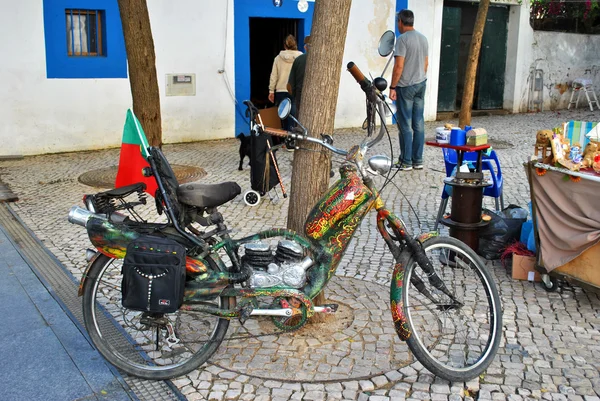 Marley Davidson motor bike in the old town of Albufeira in Portugal
