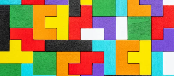 Geometrischer Formblock Mit Buntem Holz Puzzleteil Hintergrund Logisches Denken Geschäftslogik — Stockfoto