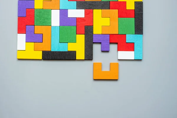 Geometrischer Formblock Mit Buntem Holz Puzzleteil Hintergrund Logisches Denken Geschäftslogik — Stockfoto