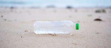 Plajda plastik şişe çöpü. Ekoloji, Çevre, Kirlilik ve Ekolojik Sorun Konsepti