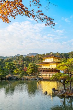 Kinkakuji Tapınağı 'nın güzelliği ya da sonbahar yeşillik mevsiminde altın Pavyon, Kyoto, Kansai, Japonya' daki turistik merkezleri ile ünlü bir kent simgesi.