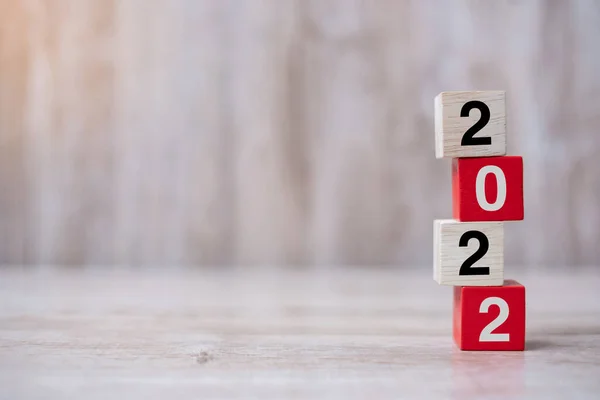 2022 Houten Kubusblok Tafelondergrond Oplossing Strategie Oplossing Doel Bedrijf Nieuwjaar — Stockfoto