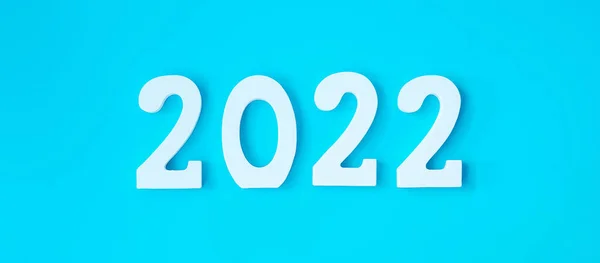 2022年青の背景に白のテキスト番号 解像度 レビュー 開始と新年の休暇の概念 — ストック写真