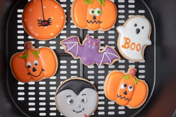 Halloween Lustige Plätzchen Auf Tablett Trick Oder Drohung Happy Halloween — Stockfoto