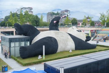 DujiangyanYangtianwo Meydanı ve Chengdu yakınlarındaki Guanxian Antik Şehri 'ni gezen bir turist. Tarihi eser ve turizm sektöründe popüler. 1 Kasım 2025, Dujiangyan, Sichuan, Çin