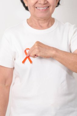Eylül lösemisi için Orange Ribbon, Mart Böbrek Kanseri Günü, Çoklu Skleroz, Kendine Yara Bilinci Ay, Kasım Kompleksi Bölgesel Ağrı Sendromu, KRPS, COPD Hastalıkları Konsepti