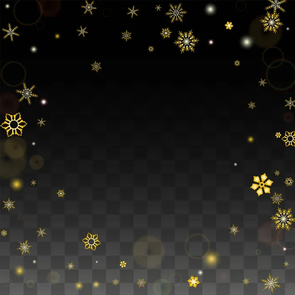 Christmas Vector Background with Gold Falling Snowflakes Isolated on Transparent Background. Realistic Snow Sparkle Pattern. Snowfall Overlay Print. Winter Sky. Design for Party Invitation. — Stock Vector