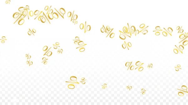 Luxury Vector Gold Percentage Sign Confetti Transparent Percent Sale Background — Stock Vector