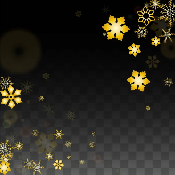 Nieuwjaarsvectorachtergrond Met Gouden Sneeuwvlokken Geïsoleerd Transparante Achtergrond Elegantie Sneeuwsprankelpatroon Sneeuwval — Stockvector