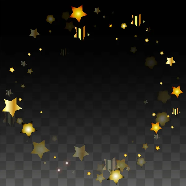 ブラック透明背景にゴールドスターとベクトルイラスト 魔法の夜 宇宙パターン スター コンフェッティ フライング スターダスト コズミックシャイな子供のデザイン 豪華な黄金の星のデザイン プレミアム — ストックベクタ
