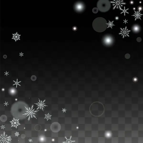 Fondo vectorial navideño con copos de nieve blancos que caen aislados sobre fondo transparente. Patrón realista de chispas de nieve. Impresión de capa de nieve. Cielo de invierno. Diseño para la invitación del partido. — Archivo Imágenes Vectoriales