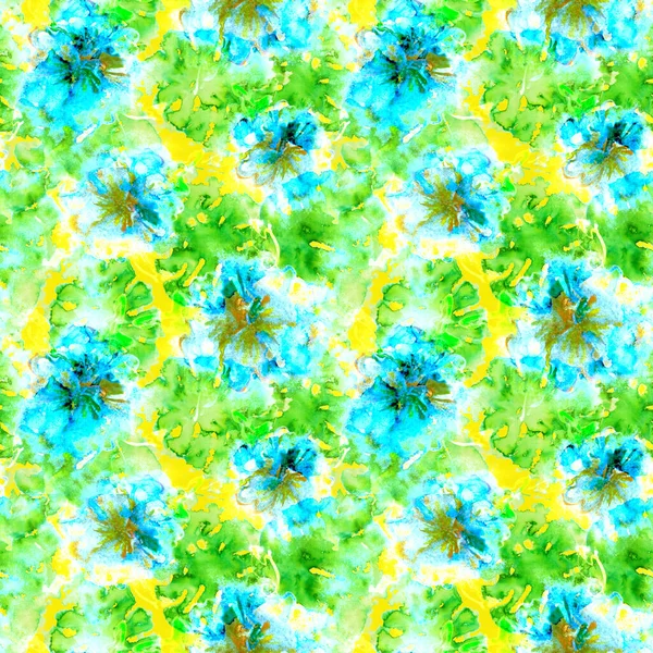 Watercolor Seamless Tropical Pattern. Handdrawn Palm Leaves and Flowers Background. Batic Monstera Illustration. Hawaiian Print for Fabric. Jungle Repeated Ornament.