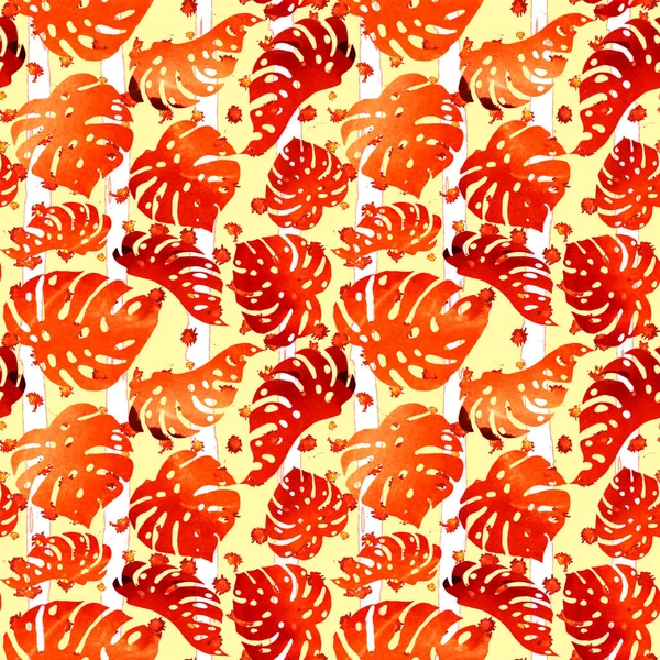Aquarell Nahtloses Tropisches Muster Handgezeichnete Palmblätter Punkte Streifen Hintergrund Batic — Stockfoto