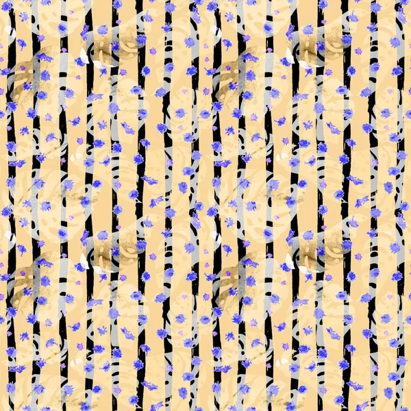 Тропічний Візерунок Водяного Кольору Hand Drawn Palm Leaves Dots Stripes — стокове фото