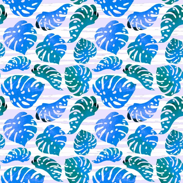 Akwarela Płynny Wzór Tropikalny Ręcznie Rysowane Liście Palmowe Tło Paski — Zdjęcie stockowe