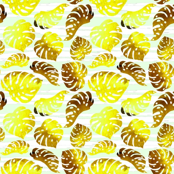 Aquarell Nahtloses Tropisches Muster Handgezeichnete Palmblätter Und Streifen Hintergrund Batic — Stockfoto