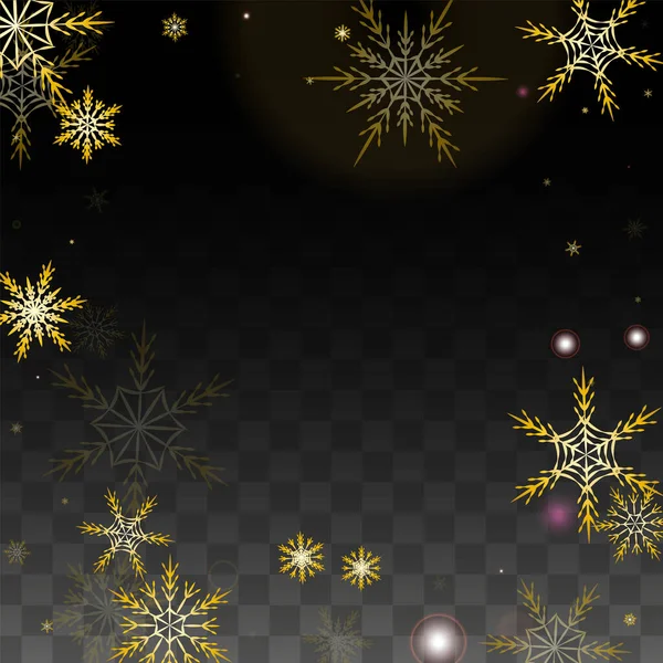 透明背景に金の落下雪の結晶が隔離された新年のベクトル背景 エレガンス雪の輝きパターン 雪のオーバーレイプリント 冬の空 ポスターのデザイン — ストックベクタ