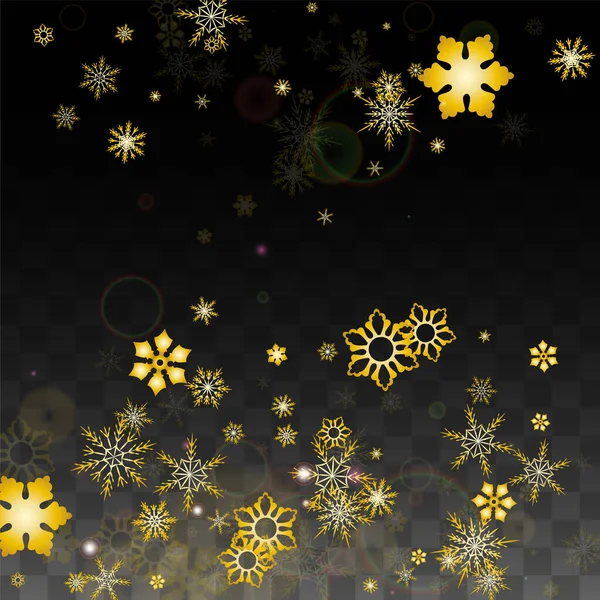 新年矢量背景 金色雪花飘落 背景透明 奇迹雪花图案 降雪覆盖打印 冬天的天空圣诞销售设计 — 图库矢量图片