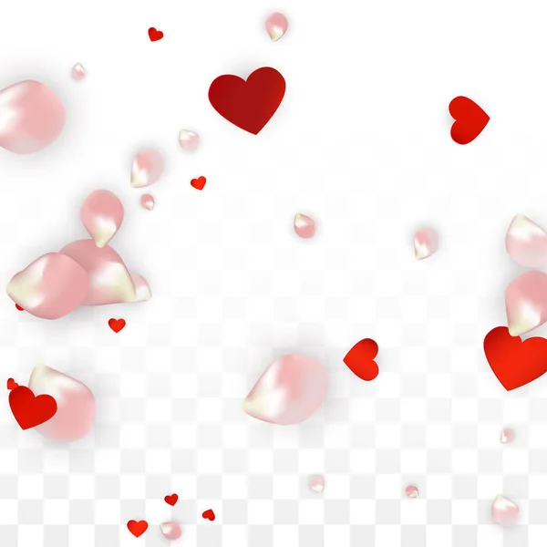 Vector Realistic Petals Hearts Confetti Летюча Троянда Серця Прозорому Тлі — стоковий вектор