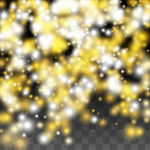 Guld Glitter Vector Textur på en svart. Guldskimrande mönster. Gyllene jul och nyårssnön. Gyllene explosionen av Confetti. Stjärndamm. Abstrakt flimmer bakgrund med en part ljus design. — Stock vektor