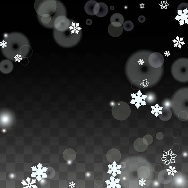 Kerst Vector achtergrond met witte vallende sneeuwvlokken geïsoleerd op transparante achtergrond. Realistisch Sneeuwsprankelpatroon. Sneeuwval Overlay Print. Winterhemel. Ontwerp voor Party Invitation. — Stockvector