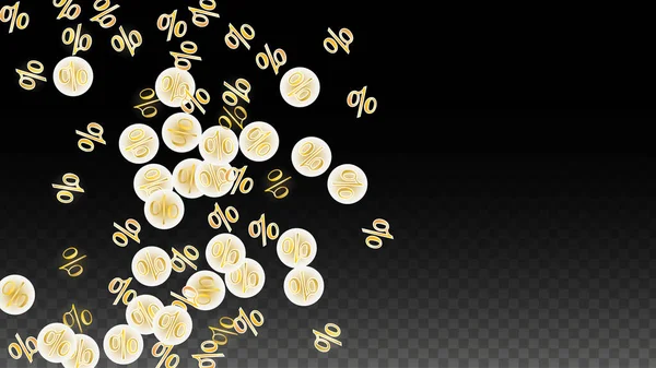 Luxe Vector Goud Percentage Sign Confetti Transparant Percentage Verkoop Achtergrond — Stockvector