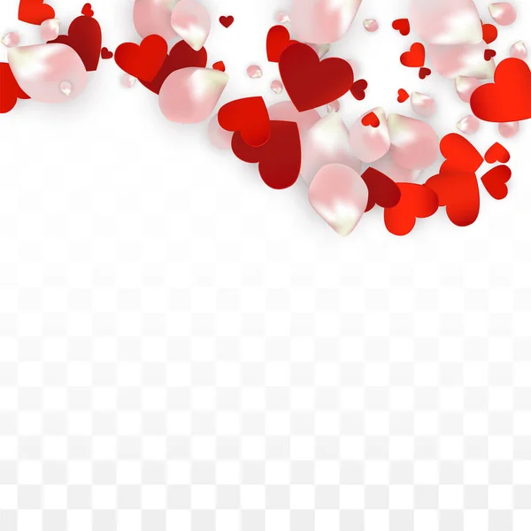 Vector Realista Pétalos Corazones Confetti Flying Rose Hearts Transparent Background — Archivo Imágenes Vectoriales