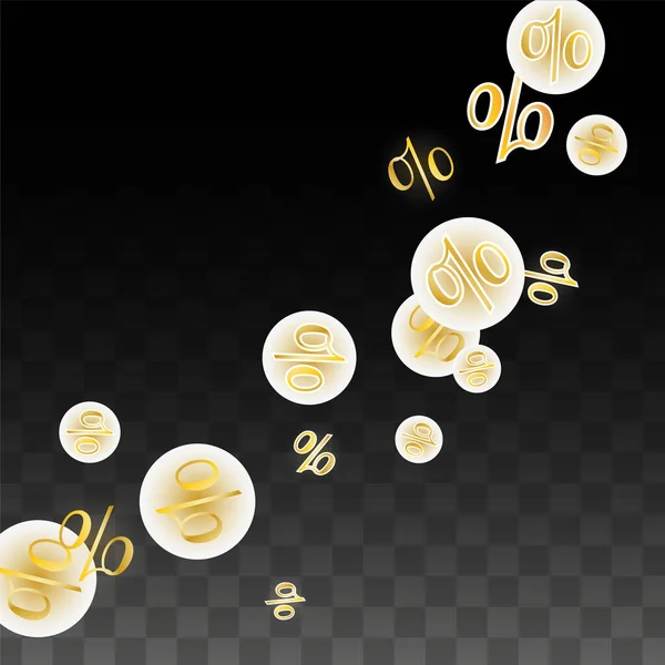 Luxe Vector Goud Percentage Sign Confetti Transparant Percentage Verkoop Achtergrond — Stockvector