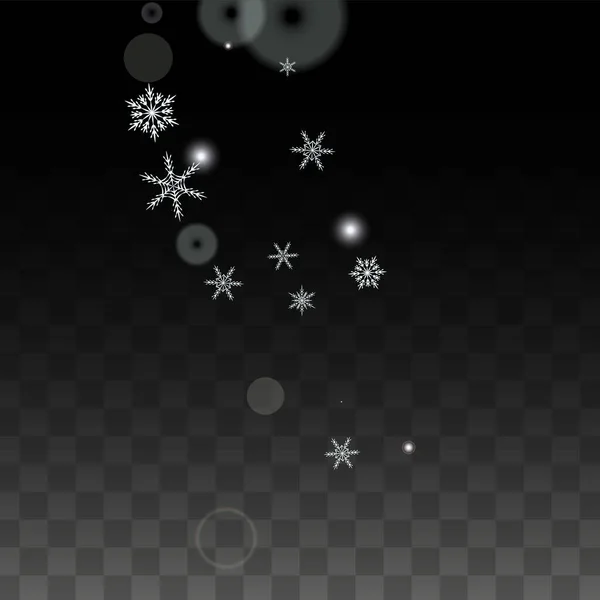 透明な背景に隔離された白い雪の結晶とクリスマスベクトルの背景 祭り雪の輝きパターン 雪のオーバーレイプリント 冬の空 ポスターのデザイン — ストックベクタ