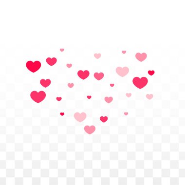 Kalpler rasgele düşen arka plan. St. Valentine's gün desen. Romantik Dağınık Kalpler duvar kağıdı. Vektör çizim. Posterler için tasarım şirin öğesi.
