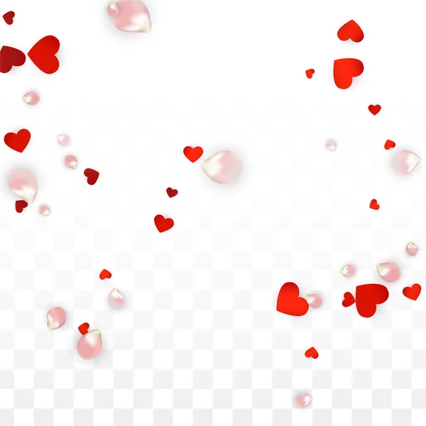 Vector Realista Pétalos Corazones Confetti Flying Rose Hearts Transparent Background — Archivo Imágenes Vectoriales